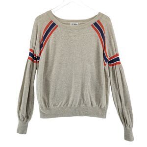 27 Miles Womens Sweater Small Linen Blend Beige Red Blue Stripe Oversized Flawed